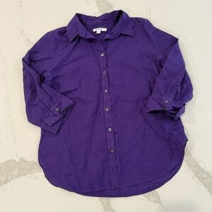 Chico's 100% Linen 3/4 Sleeve Button Up Blouse Women’s 0 U.S. 4 Parisian Purple